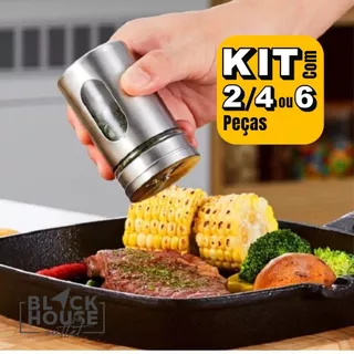 Saleiro Pimenteiro Porta Condimentos Kit com 2/4 ou 6 Peças Organizador Armazenamento Tempero em Inox com Visor