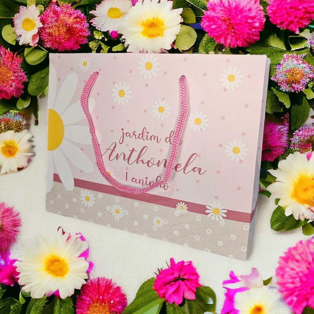 10 Sacolinhas Personalizadas Festa (G) Margaridas (20x16x6cm)