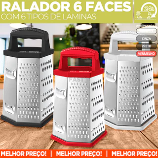 Ralador Fatiador de Cozinha 6 Faces de Laminas em Aço Inox Com Alça Plástico Resistente Cozinha Premium Corta e Descasca Legumes Queijos Frutas 6 em 1 - ENVIO IMEDIATO