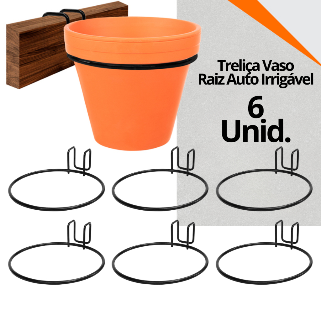 Suportes Anel Treliça Para Vaso Auto Irrigável Argola Preta Raiz Sacada Varanda - Diversas Medidas - Kit 6 Unidades