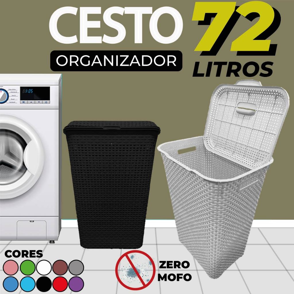 Cesto Para Roupa Suja Retangular 72 Litros Rattan Com Tampa Multiuso Flexível Organizador Brinquedos Lavanderia Quarto