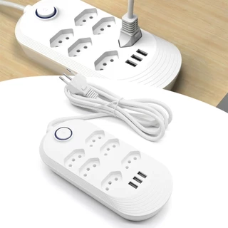 Extensão Elétrica 1,8m Com 6 Tomadas e 3 Entradas USB 10A Botão Liga e Desliga - Filtro Linha Régua 110V 220V Bivolt