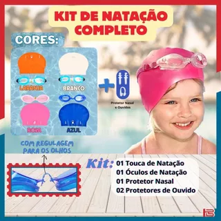Kit Óculos De Natação com Touca e Protetor De Ouvido E Nariz em Diversas Cores