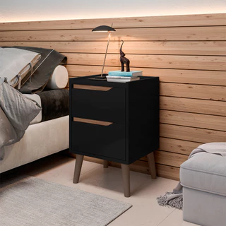 Mesa de Cabeceira Gabriela Retro Pés Palitos Com 2 Gavetas - Decoração Para Quarto com Cores Variadas