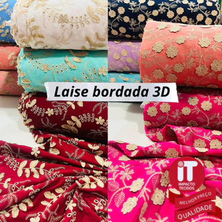 Tecido Laise Bordada 3D 100% algodão 1 metro x 1,40m Largura Padrão