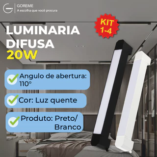Luminária Difusa Led Slim Para Trilho Eletrificado 20W Branco Quente 3000K na cor Branco e Preto para ambientes Internos e Externos