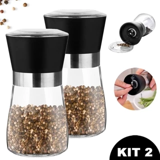 Moedor Triturador De Temperos, Sal, Pimenta E Especiarias De Vidro e Inox Premium