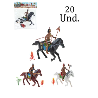 Kit com 20 Bonecos Índios com Montaria e acessórios Velho Oeste ArtBrink