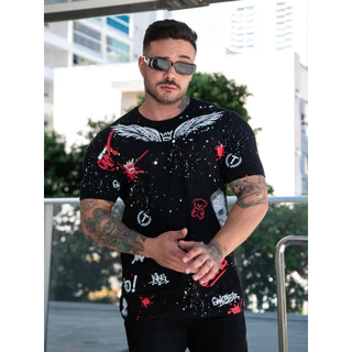 Camiseta Masculina Estampa Total Asas Moda Jovem Algodão Premium