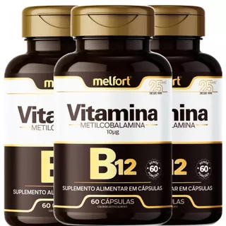 3 x Vitamina B12 Metilcobalamina 500mg 180 Cáps Suplemento Alimentar