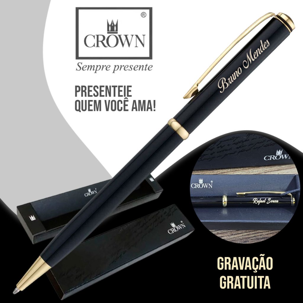 Caneta Crown Personalizada Gravação Nome Elegante Original