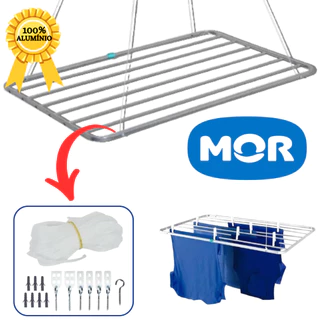 Varal de Teto Aluminio Reforçado MOR Grande 1,20 M com Kit Instalação