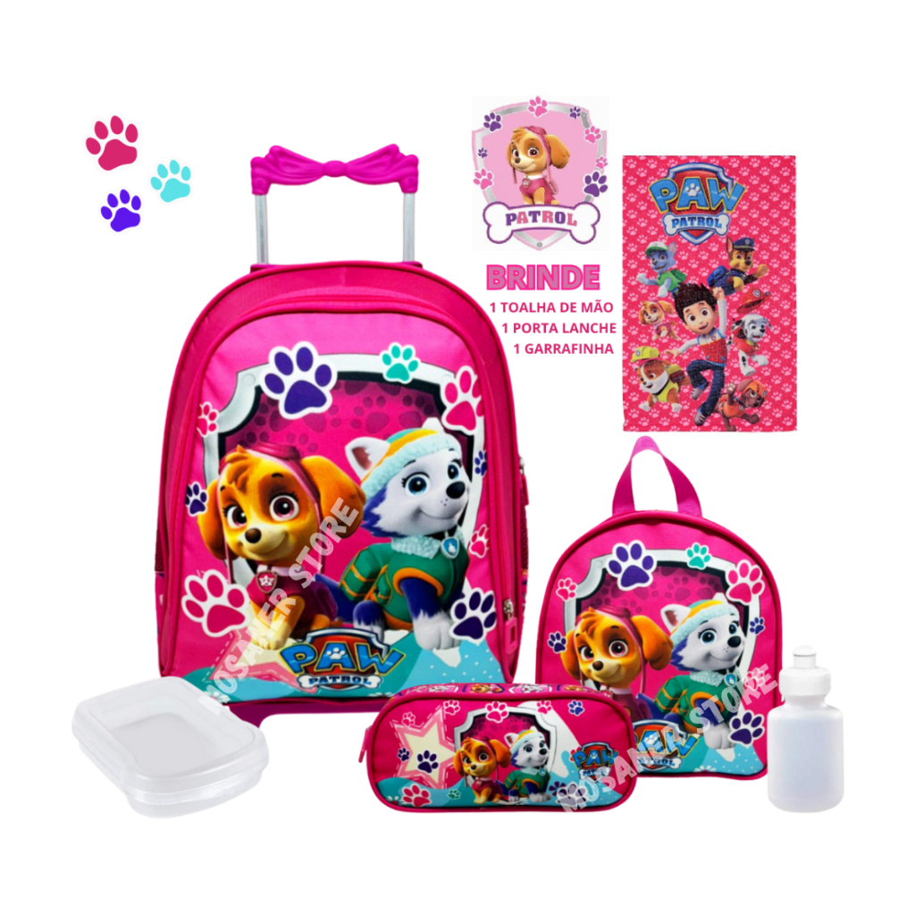 Kit Mochila infantil Patrulha Canina Feminina + lancheira + estojo ...