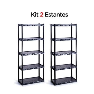 Kit 2 Estantes Pretas Plásticas Utilidades 5 Prateleiras com Pezinhos