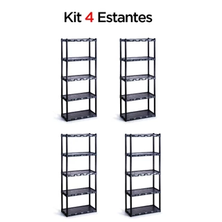 Kit 4 Estantes Pretas Plástica Utilidades 5 Prateleiras com Pezinhos