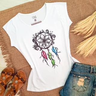 Camiseta Feminina Blusinha T-shirt Filtro dos Sonhos Mandala Good Vibes