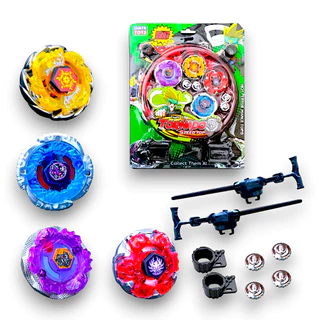 Kit 4 Beyblade Metal Com Led 5D Luz + 2 Lançadores + Arena Para Combate Brinquedo Pião