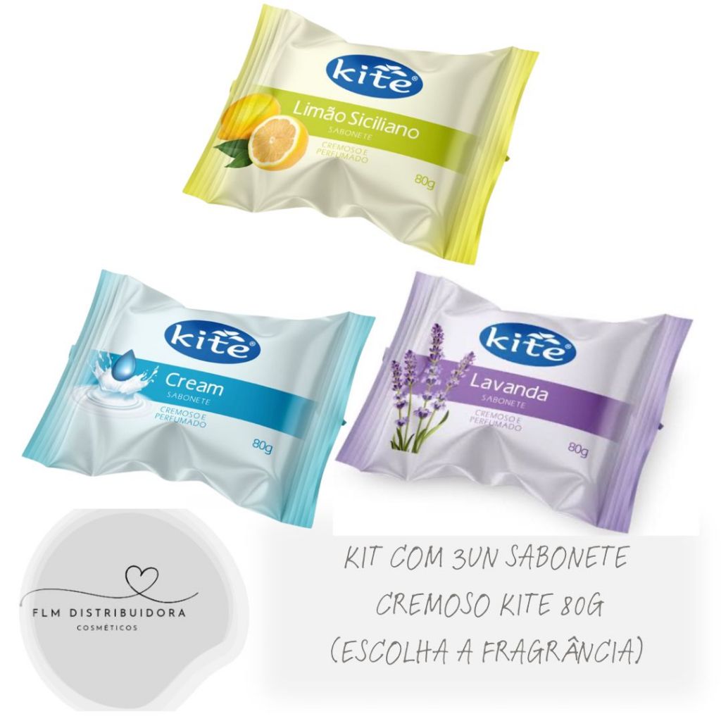 Kit com 03un Sabonete Cremoso Kite 80g (Escolha a Fragrância