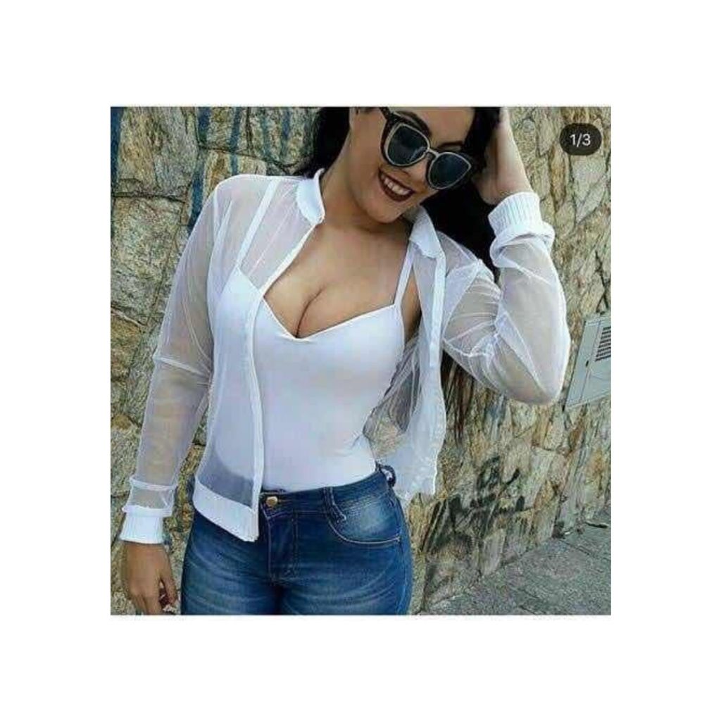 Bomber Tule Jaqueta Feminina Transparente Zíper Festa Moda