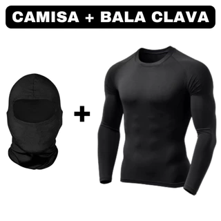 kit Camisa Térmica masculina + Touca Ninja Toca Preta Bala Clava