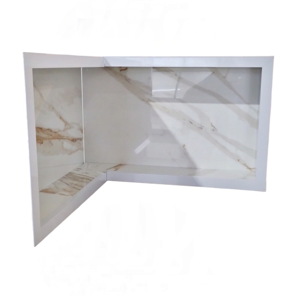 Nicho Banheiro Canto Porcelanato Calacata Gold 100x30 - 2 peças de 50cm ...
