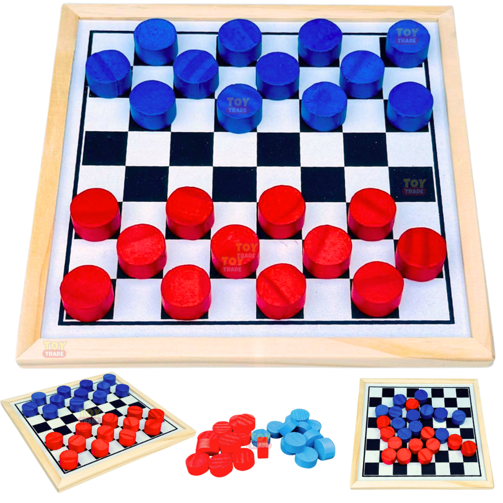 Tabuleiro de Dama 24 pçs Madeira com Borda Jogo de Mesa para Presente ...