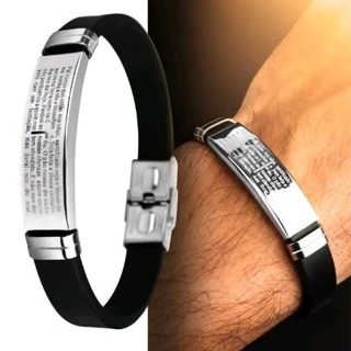 Kit 6 - 12 Pulseira masculina ajustavel Pai nosso Borracha resistente Prata