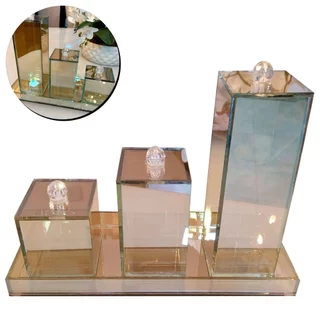 Kit Lavabo Luxo com Bandeja Trio Organizador de Vidro 4 Peças Banheiro
