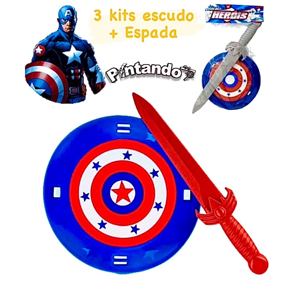 Kit 3 Escudos e Espadas Capitão América Heróis Brinquedo Infantil ...