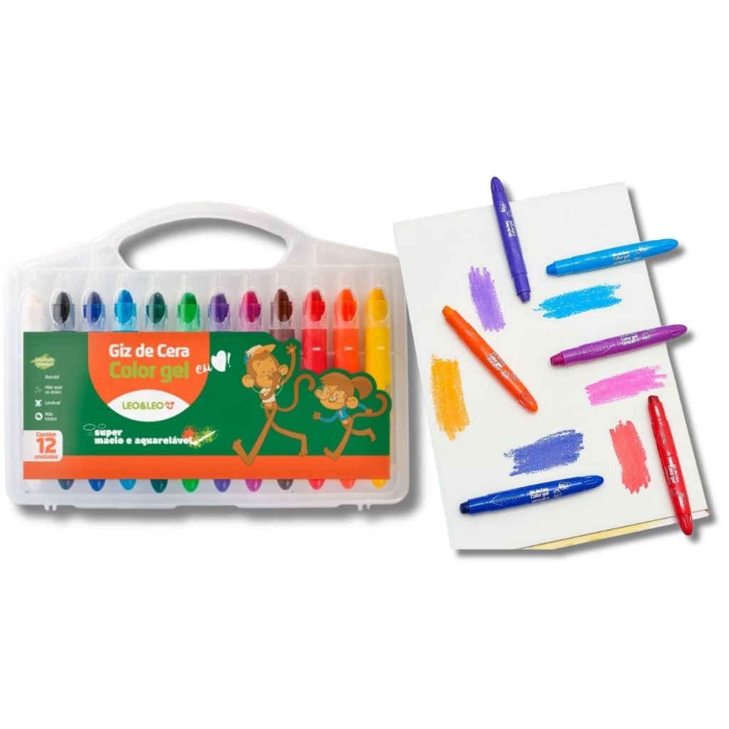 Giz color gel retrátil Giz de cera Escolar Para Desenhar Colorir 12 ...