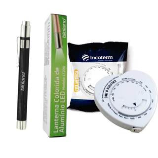 Kit Lanterna Clínica LED LT200 Preta + Fita Métrica 1,5M Para Circunferências C/ Cálculo De IMC