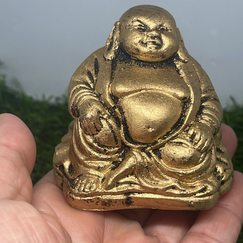 Buda chines fortuna enfeite decoração em Resina 6,5 cm PQ Dourado prosperidade sabedoria e riqueza
