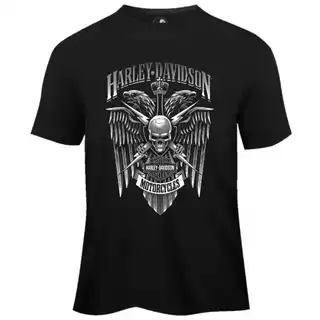 Camiseta Preta, Camisa, Harley Davidson, Caveiras, Águias, Raios, Motociclista