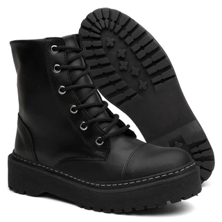 Coturno Feminino Bota Blogueira Tratorada Cano Curto Confortável