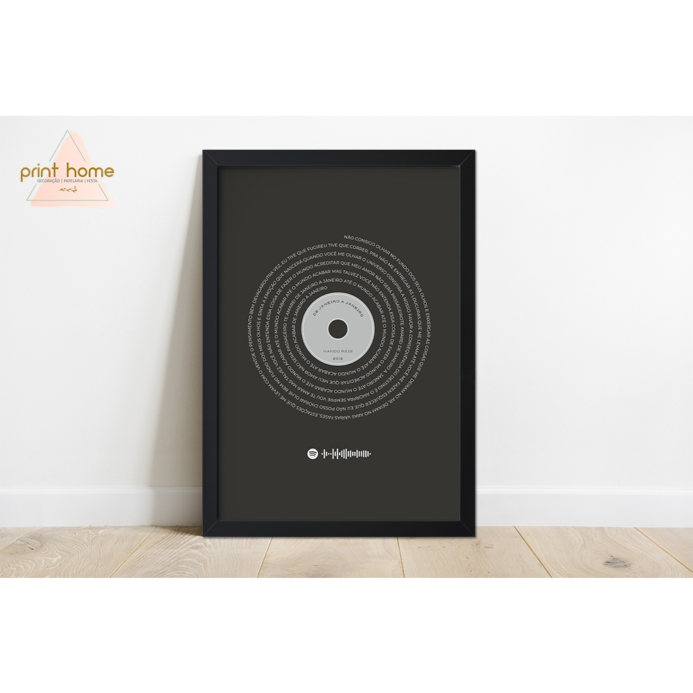 Quadro Moldura Vinil Disco com Letra de Música Personalizada Cinza ...