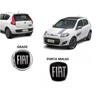 Kit emblemas Grade e Porta Malas Fiat Preto Black Piano Novo Palio 2012 2013 2014 2015 2016 2017