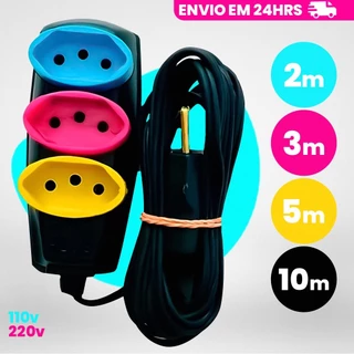 Extensão Elétrica 2-3-5-10 METROS Bivolt Tripolares Coloridas 110/220v