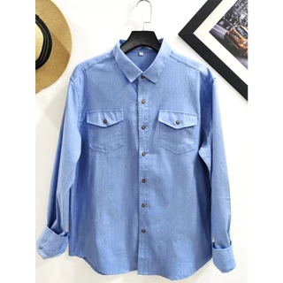 Camisa jeans masculina lisa importado com bolso
