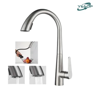 Torneira De Cozinha Bancada Gourmet Extensível Monocomando Prateado/Preto/Dourado YESOP