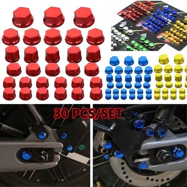 Kit 30 Peças Capa Parafuso Decorativo Porca Moto Tamanhos Variados Cores Metálicas