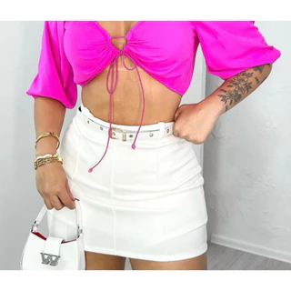 Short Saia Neoprene Com Cinto P M G GG G1 G2 G3 , tecido com elastano.