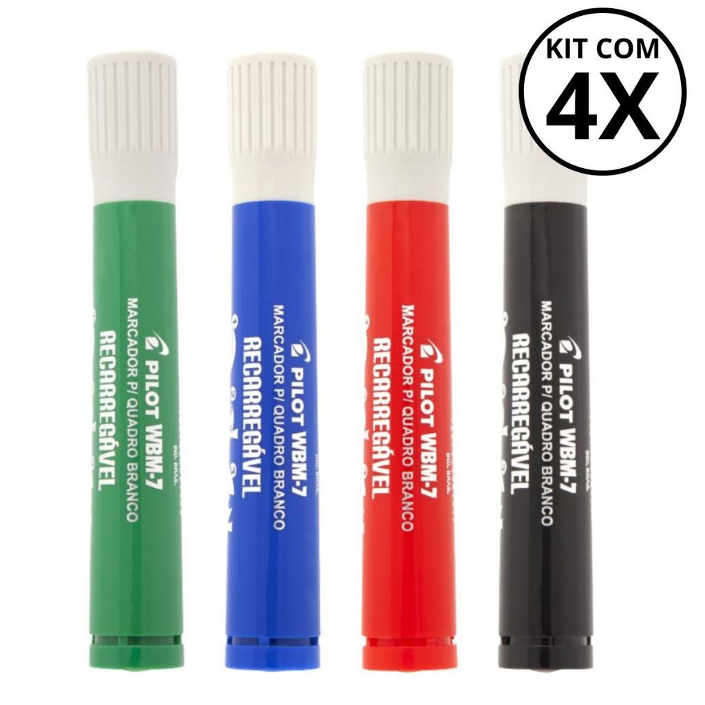 Kit 04 Marcador Para Quadro Branco PILOTO Recarregável - WBM-7 PILOT ...