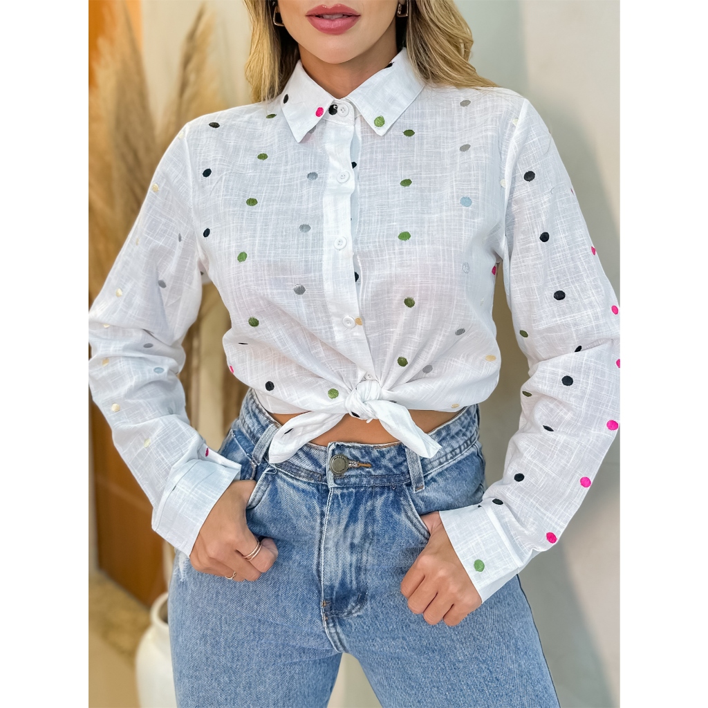 Camisa feminina de fashion bolinha