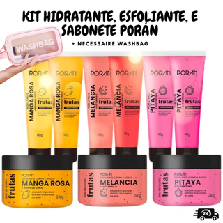 Kit Hidratante Esfoliante Sabonete e Necessaire Corpo e Rosto Frutas Porán