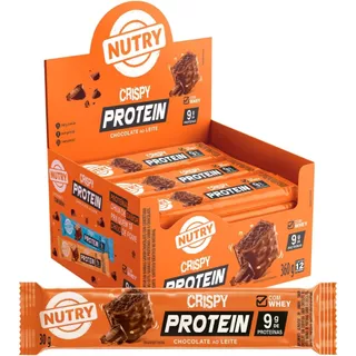 Nutry Barra De Proteínas Crispy Chocolate Ao Leite 30G - Display Com 12 Unidades - Com Whey E 9G De Proteínas