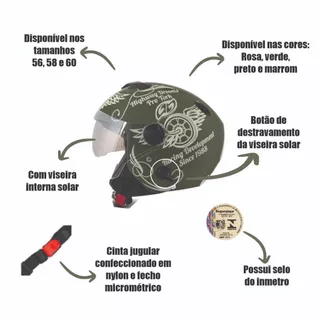 Capacete Pro Tork New Atomic Highway Dreams Aberto Moto feminino masculino