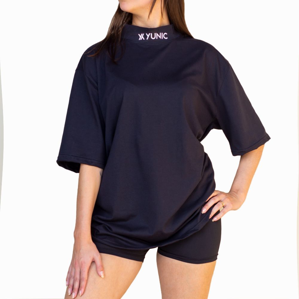 Camisão Vestido Gola Alta Manga 3/4 Feminino Camiseta Over de Treino,  Academia, CrossFit, FitDance, Funk | Shopee Brasil