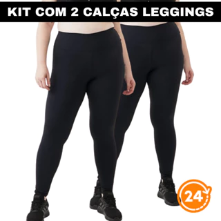KIT 2 Calça Legging Plus Size Feminina Cintura Alta Suplex - Uso Casual ou Fitness