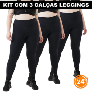 KIT COM 3 Calças Legging Plus Size Feminina Cintura Alta Suplex Fitness Uso Diaria