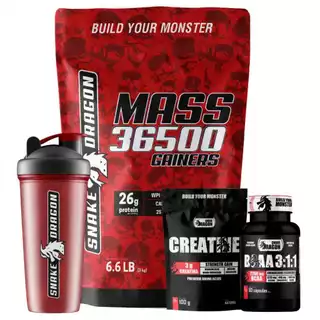 1Kit Suplemento Hipercalorico, Mass 36500 3 kg + Creatina 100g + BCAA 3:1:1 + Coq 600ml